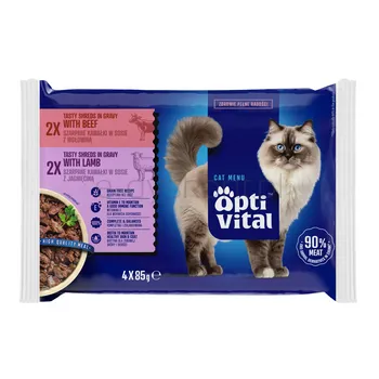 Optivital Saszetki - Pełnoporcjowa Karma Dla Dorosłych Kotów. Z Jagnięciną I Wołowiną 4X85G