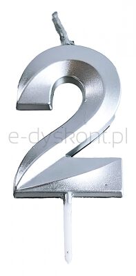 Świeczka Part Go, cyfra 2, 4,8cm, srebrna