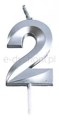 Świeczka PARTY GO, cyfra 2, 4,8cm, srebrna