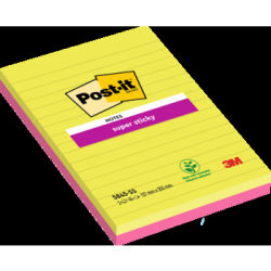 Post-It Duże Karteczki samoprzylepneSuper Sticky, Różowy i Zielony, w Linie, 127 mm x 203 mm, 2x45 Arkuszy