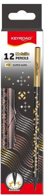 Keyroad Ołówek Metallic, okrągły, czarne drewno, 12 szt., holograficzne wzory