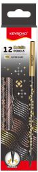 Keyroad Ołówek Metallic, okrągły, czarne drewno, 12 szt., holograficzne wzory