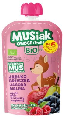 Musiak Mus owocowy jabłko - gruszka - Czarna jagoda -malina BIO 120g