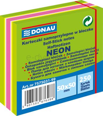 Donau Mini kostka samoprzylepna 50x50mm, 1x250 kart., neon-pastel, mix zielony