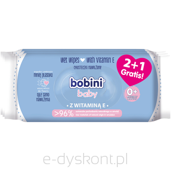 Bobini Baby Chusteczki Nawilżane Dla Dzieci I Niemowląt 60 Szt. Z Witaminą E 2+1 Gratis