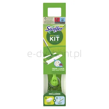 Swiffer Dry + Wet Kit - Zestaw: 1 Mop, 8 Suchych Chusteczek Oraz 3 Mokre Ściereczki.