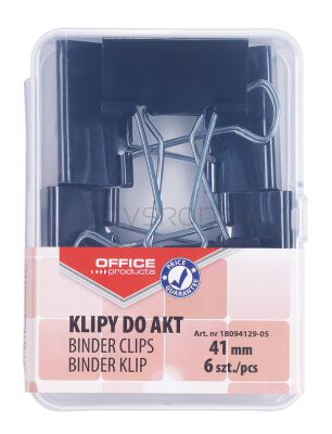Office Products Klipy Do Dokumentów 41Mm, 6Szt., W Pudełku, Czarne