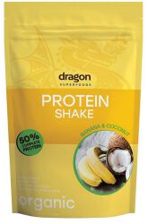 Dragon Superfoods Shake proteinowy banan i kokos, 50% białka z amino kwasami, z erytrytolem, bezglutenowy BIO 450 g