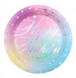Talerz papierowy Part Go Happy Birthday, 18cm, 8 szt., mix kolorów