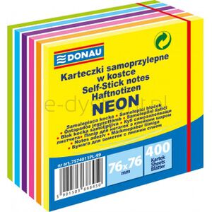 Donau Kostka samoprzylepna, 76x76mm, neon, 1x400 kart., mix kolorów