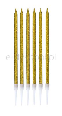 Świeczki na tort Part Go, 16,5cm, 6 szt., złote