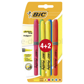 Bic Zakreślacze Highlighter Grip miks kolorów blister 4+2 GRATIS