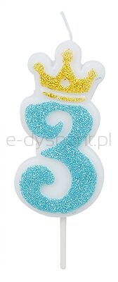 Świeczka Part Go, cyfra 3, 6,8cm, niebieska