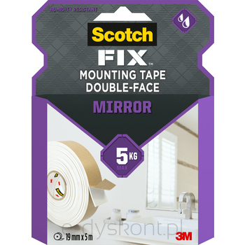 Scotch-Fix™ Dwustronna Taśma Montażowa Do Luster, 19 Mm X 5 M, 1 Rolka/Opakowanie