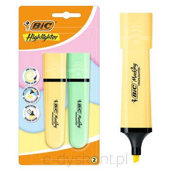 BIC Flat Zakreślacz żółty zielony pastel Blister 2szt