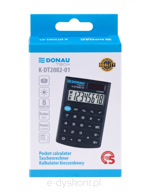 Kalkulator kieszonkowy DONAU TECH, 8-cyfr. wyświetlacz, wym. 97x60x10 mm, czarny