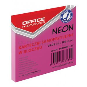 Office Products Bloczek Samoprzylepny76x76mm, 1x100 kart., neon, różowy