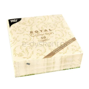 Serwetki, "ROYAL Collection", składane w 1/4, 40 cm x 40 cm, szampański, "Damascato" 50 szt.