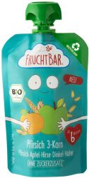 Fruchtbar Mus brzoskwinia, jabłko, proso, orkisz, owies, powyżej 6 miesięcy (100% recyclable) BIO 100 g