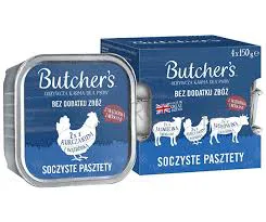 Butcher's Original Soczyste pasztety, Karma dla psa, mix smaków z wątróbką lub nerkami, pasztety 4x150 g