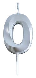Świeczka Part Go, cyfra 0, 4,8cm, srebrna