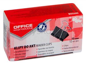 Klipy do dokumentów OFFICE PRODUCTS, 15mm, 12szt., czarne