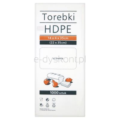 Torebki spożywcze HDPE, 14x4x35cm, 1000 szt., transparentne