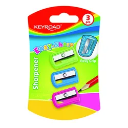 Keyroad Temperówka plastikowa Easy-Sharp, pojedyncza, 3szt., blister, mix kolorów