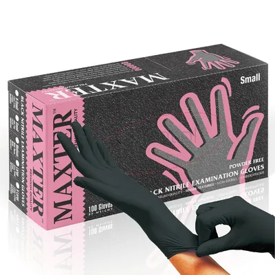 Rękawice nitrylowe bezpudrowe MAXTER, 100 szt., rozmiar XS, czarne