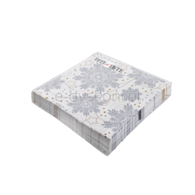 Tete A Tete Serwetki Snowflakes Silver 3-Warstwowe 33X33Cm Składane 1/4 20Szt. W Paczce