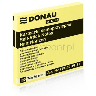 Donau Bloczek Samoprzylepny Eco, 76x76mm, 1x100 kart., jasnożółty [BIURO]