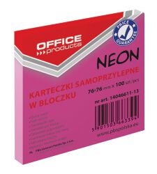 Office Products Bloczek Samoprzylepny76X76Mm, 1X100 Kart., Neon, Różowy 