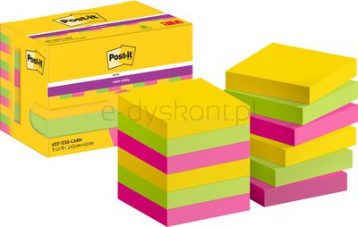 Post-It Karteczki samoprzylepne Super Sticky, 47,6x47,6mm, 12x90 kart., paleta Carnival
