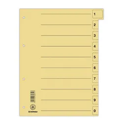Przekładka DONAU, karton, A4, 235x300mm, 0-9, 1 karta z perforacją, żółta