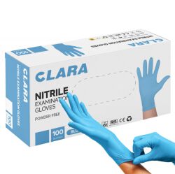 Rękawice nitrylowe bezpudrowe CLARA, 100 szt., rozmiar XL, niebieskie