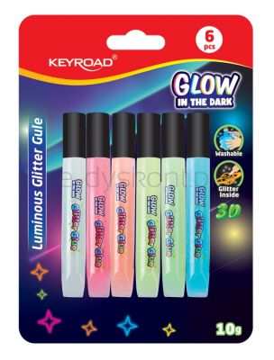 Keyroad Klej brokatowy Luminious, fluorescencyjny, 6x10ml, blister, mix kolorów