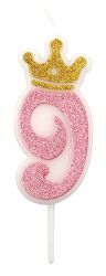 Świeczka Part Go, cyfra 9, 6,8cm, różowa