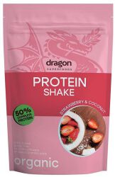 Dragon Superfoods Shake proteinowy truskawka i kokos, 50% białka z amino kwasami, z erytrytolem, bezglutenowy BIO 450 g