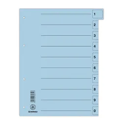 Donau Przekładka Karton A4, 235X300Mm, 0-9, 1 Karta Z Perforacją, Niebieska 