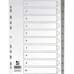 Q-Connect Przekładki PP, A4, 225x297mm, 1-10, 10 kart, szare