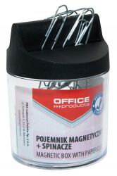 Office Products Pojemnik magnetyczny na spinacze okrągły, ze spinaczami, transparentny