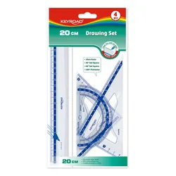 Keyroad Zestaw geometryczny z linijką 20cm, plastikowy, transparentny