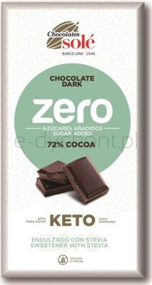 Sole Czekolada Gorzka 72% Kakao Bez Dodatku Cukru Ze Stewią Keto 100 G
