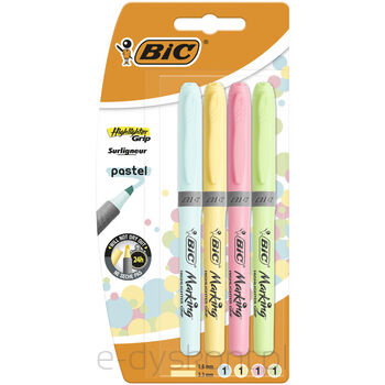 BIC Highlighter Grip Pastel Zakreślacze miks kolorów Blister 4 sztuki