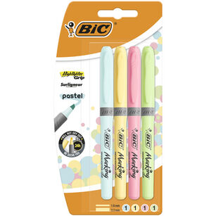 BIC Highlighter Grip Pastel Zakreślacze miks kolorów Blister 4 sztuki