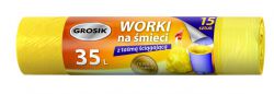 Grosik Worki na śmieci z taśmą HDPE, 35l, 15 szt., żółte