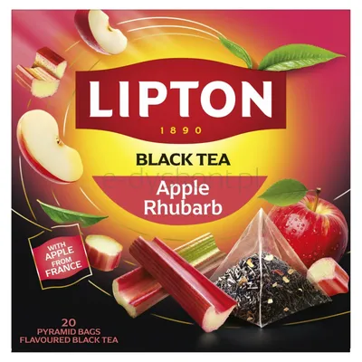 Lipton Herbata czarna, jabłko i rabarbar, 20 piramidek