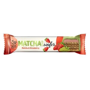 Delicadore Matcha Style Wafel o smaku truskawkowym w białej czekoladzie z herbatą matcha 35g
