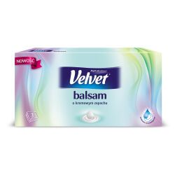 Velvet Chusteczki uniwersalne Balsam, kremowy zapach, 3-warstwowe, 70 listków, białe