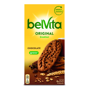 belVita Breakfast Ciastka zbożowe o smaku kakaowym z kawałkami czekolady 300 g (6 x 50 g)